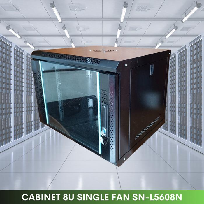 Wallmount Rack Server 8U SINORACK - Pintu Kaca, Kapasitas Beban 60kg
