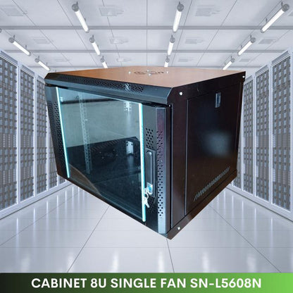 Wallmount Rack Server 8U SINORACK - Pintu Kaca, Kapasitas Beban 60kg