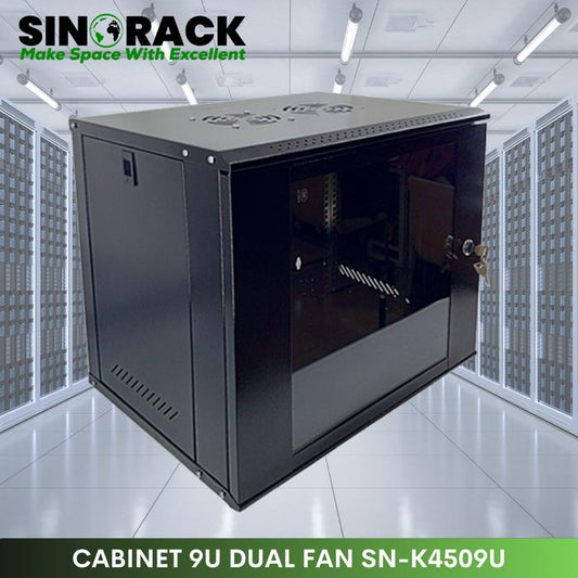 Wallmount Rack Server 9U SINORACK - Pintu Kaca Tempered Glass & Dual Fan