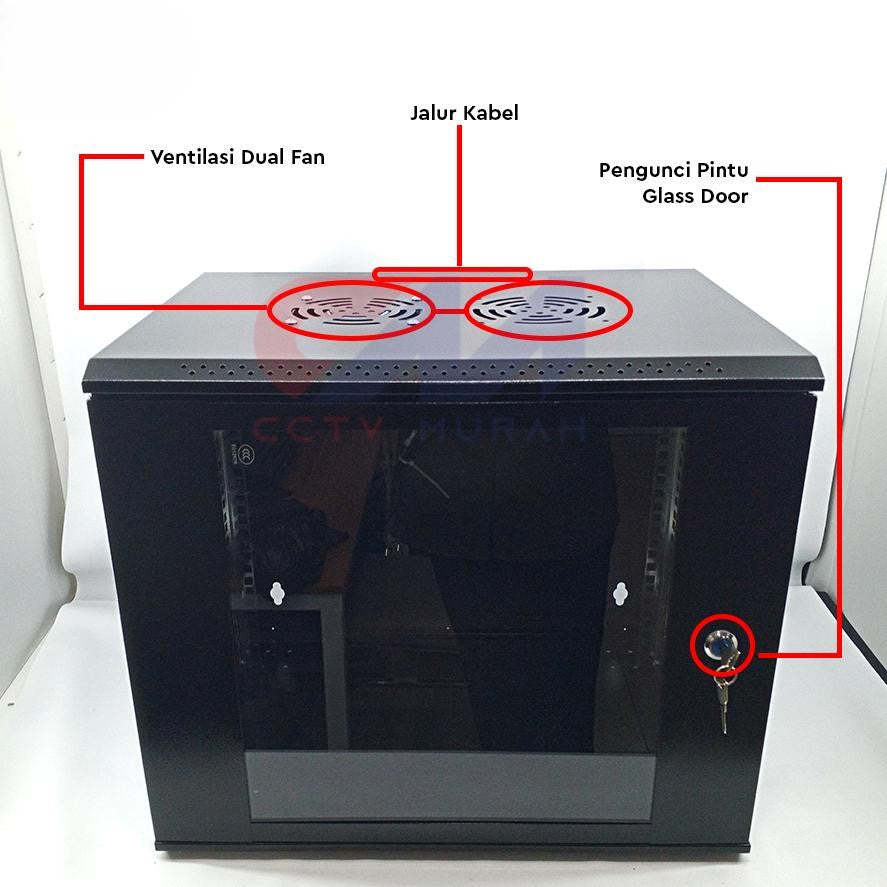 Wallmount Rack Server 9U SINORACK - Pintu Kaca Tempered Glass & Dual Fan