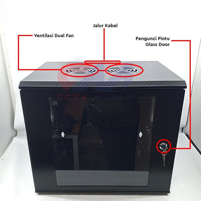 Wallmount Rack Server 9U SINORACK - Pintu Kaca Tempered Glass & Dual Fan