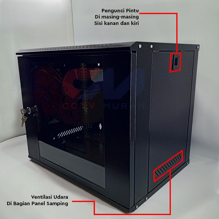 Wallmount Rack Server 9U SINORACK - Pintu Kaca Tempered Glass & Dual Fan