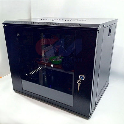Wallmount Rack Server 9U SINORACK - Pintu Kaca Tempered Glass & Dual Fan