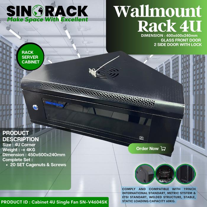 Wallmount Rack Server 4U SINORACK Model Sudut (Corner) - Dual Side Door