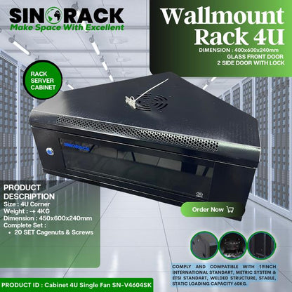 Wallmount Rack Server 4U SINORACK Model Sudut (Corner) - Dual Side Door