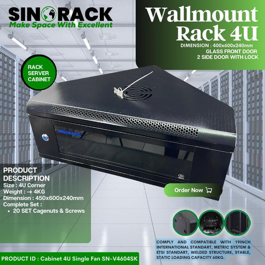Wallmount Rack Server 4U SINORACK Model Sudut (Corner) - Dual Side Door